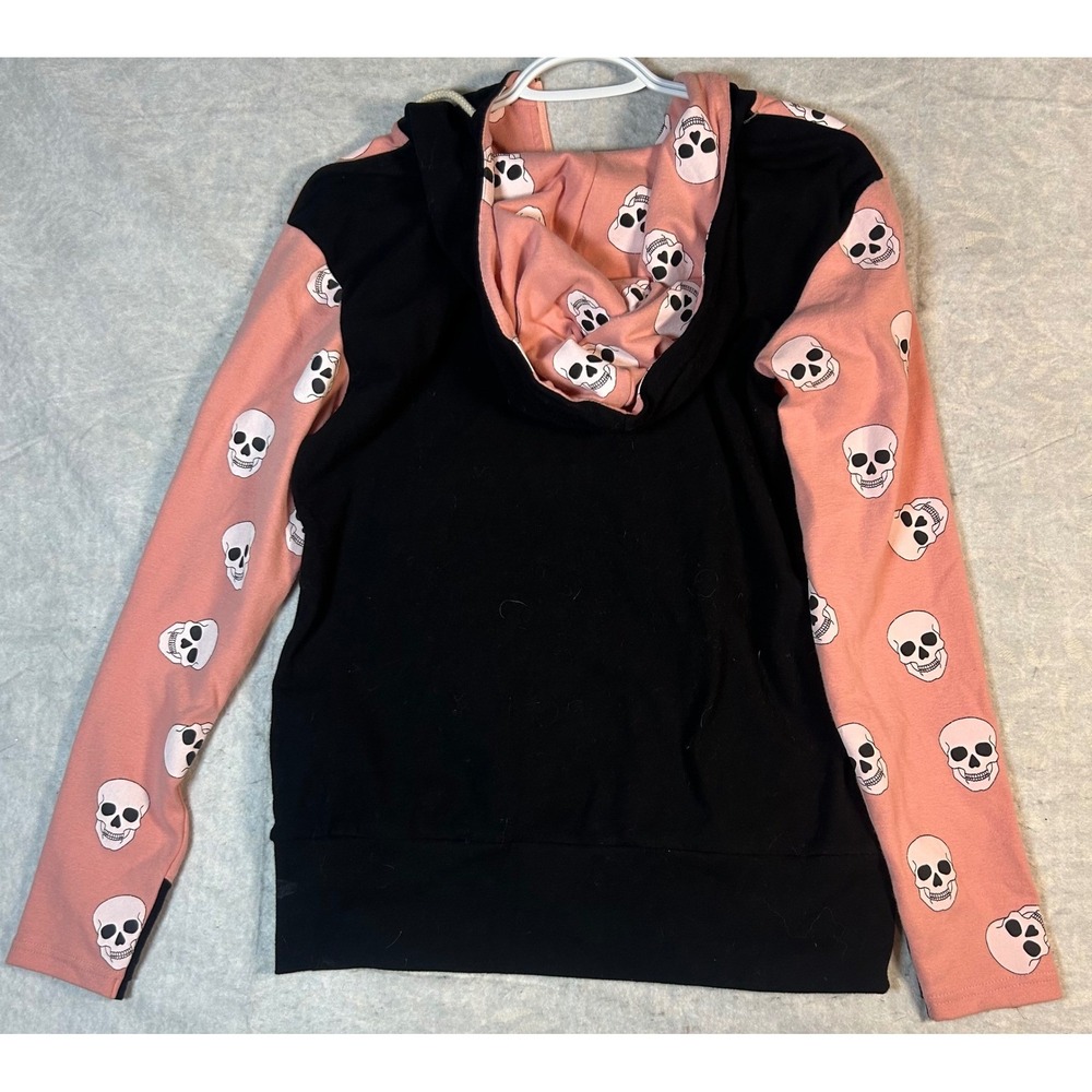 Ampersand Avenue Skull Print Pink Black Hoodie Womens M - Picture 3 of 8